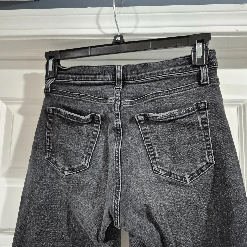 Joe's Jeans Womens 27 Washed Black High Rise Wide Leg Cropped Distressed Raw Hem